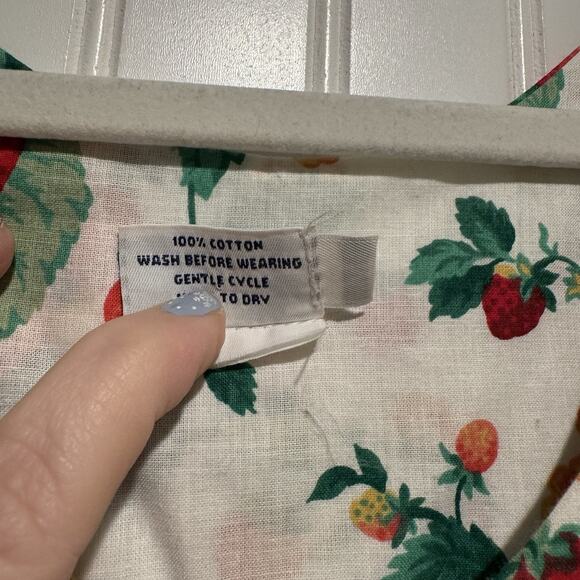 Vintage 80s Dogwood Lane Cotton Sleeveless Dress Strawberry Print Cottagecore M - Picture 5 of 7